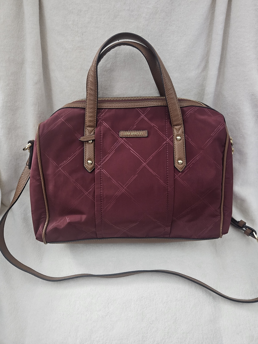 Vera Bradley Preppy Poly Marlo Satchel Crossbody Bag Tango Red Burgundy
